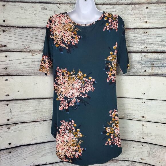 Maurices 24/7 Women’s Top S Teal Pink Floral Print Short Sleeve Tee - Picture 5 of 7